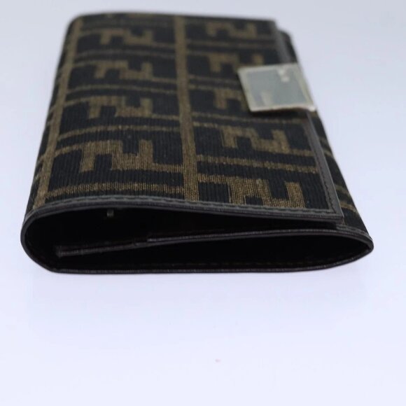 FENDI Zucca Canvas Long Wallet Black Brown Silver Auth am6788 - Picture 6 of 16
